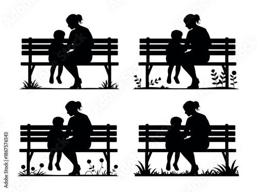 Mother and Child Silhouette Bench