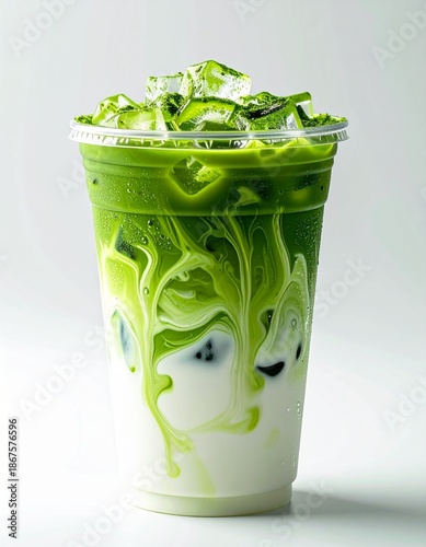 Iced Layered Matcha Latte Drink