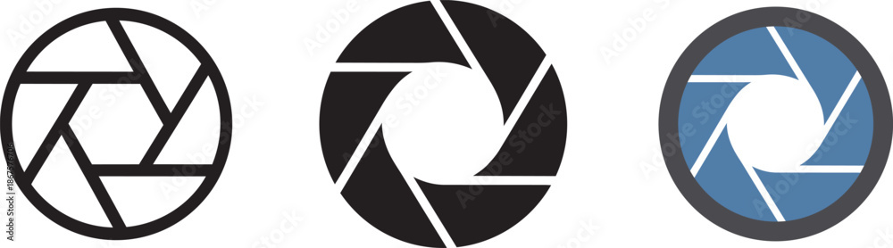 Foto Camera aperture iris diaphragm vector icons graphic set simple clean design