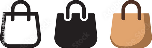 Tote bag icons with handle design showing outline glyph and flat style brown fashion accessory