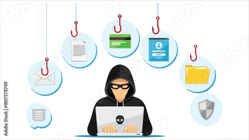Hacker cyber criminal phishing data theft vector.eps