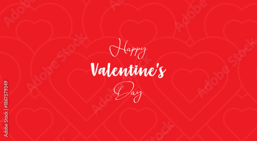 Happy Valentines Day text on red heart pattern background seamless graphic. Love and romance poster design for social media.