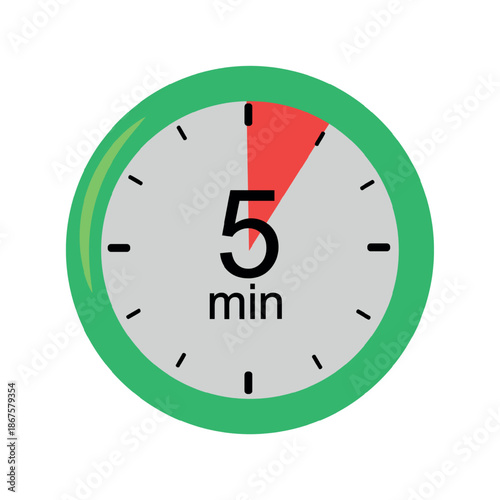 Green Timer Icon Indicating Five Minutes for Time Management