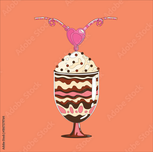 Charming Chocolate And Cream Presentation, Stylish Glass Dish Featuring Chocolate And Whipped Cream Details