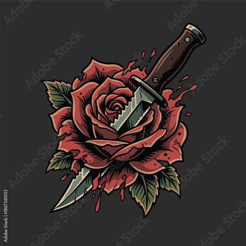 Rose pierced by a dagger, symbolizing betrayal and pain.