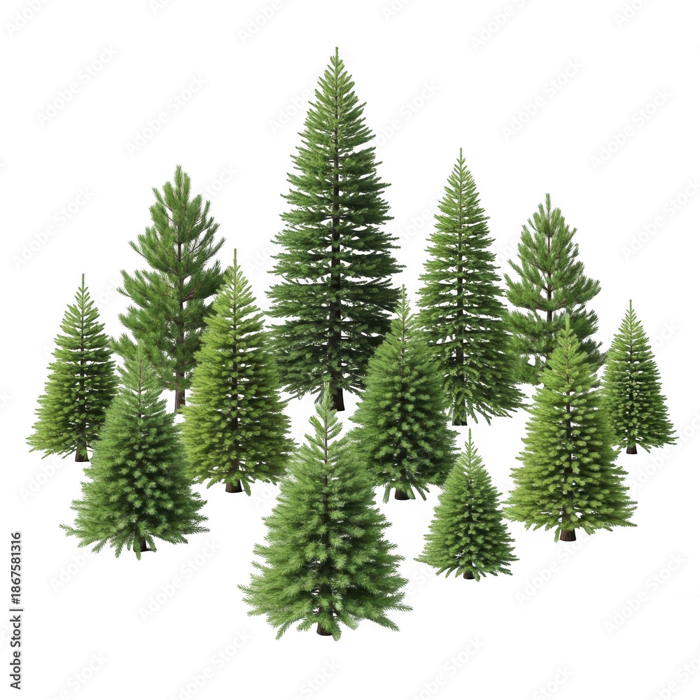 Obraz premium Collection of pine trees isolated on transparent background