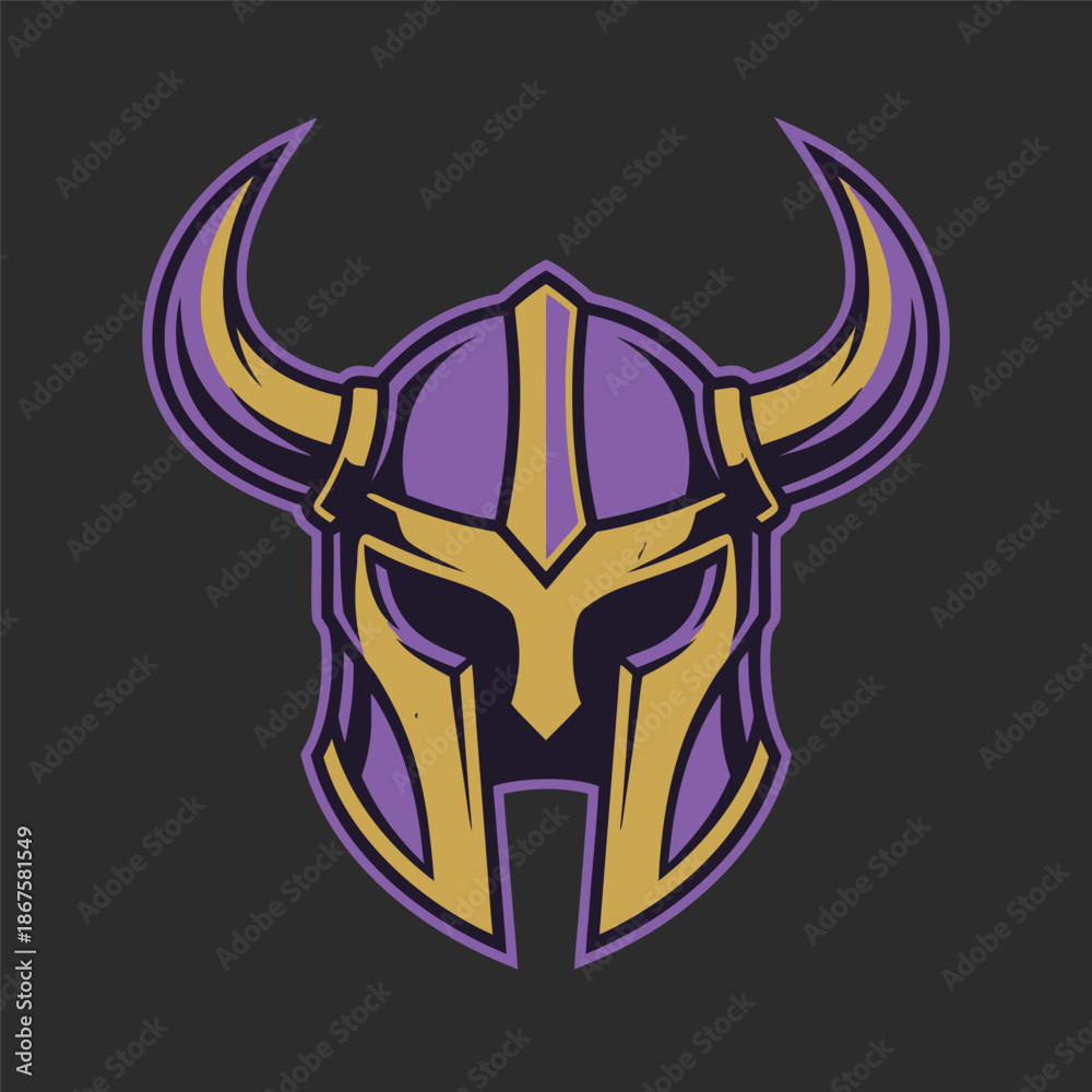 Obraz premium Viking Helmet Warrior Symbol Purple Gold.