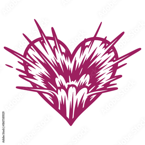 Vibrant purple heart design with dynamic lines isolated on a transparent background for graphic design projects