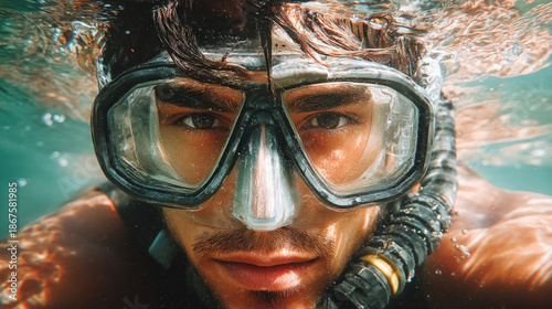 A person underwater, holdin...