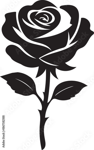 Elegant Black Rose Silhouette Vector – Minimalist Floral Icon for Tattoo, Logo & Decor
