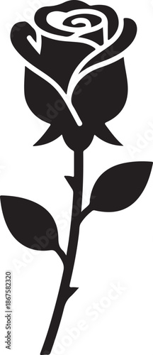 Elegant Black Rose Silhouette Vector – Minimalist Floral Icon for Tattoo, Logo & Decor