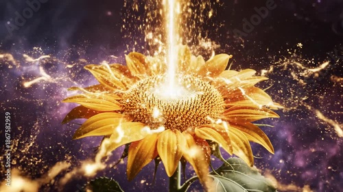 Wallpaper Mural Abstract motion graphic animation featuring a pulsating, vibrant sunflower absorbing radiant golden energy and solar power from above growth, vibrant, abstract Torontodigital.ca