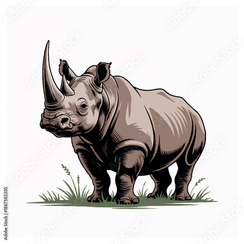 Majestic rhinoceros standing proudly in grassy savannah landscape