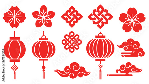 Traditional Chinese Lanterns and Decorative Symbols for Celebration