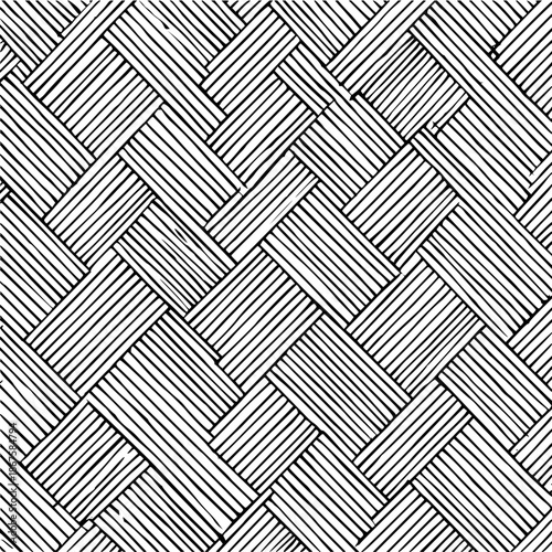 Hand drawn black and white basket weave pattern with diagonal lines forming woven rectangles texture design