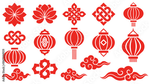 Traditional Chinese Lanterns and Cloud Patterns