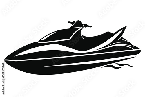 Watercraft Jet Ski Silhouette Design Element, Black and White Sea Scooter Illustration Isolated on White Background