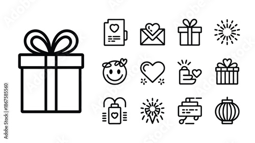  Lunar New Year Greeting and Gift Line Icons