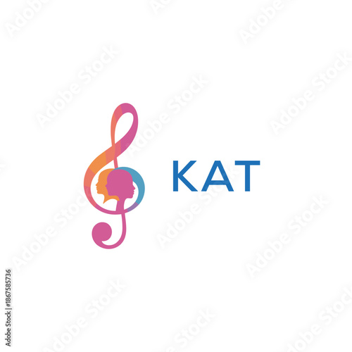 “Creative music logo with human silhouettes and treble clef in gradient colors, KAT Later Logo, modern artistic design isolated on white background”
