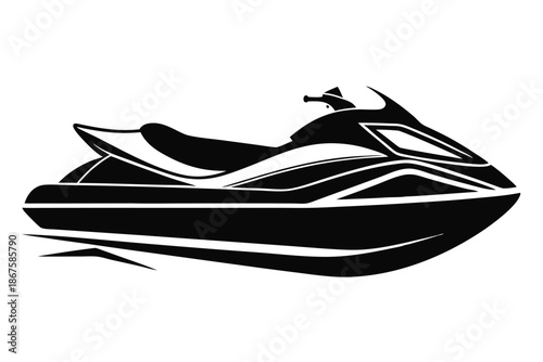 Summer Theme Jet Ski Silhouette Illustration, Nautical Personal Watercraft Vector Graphic for Beach Resort Marketing