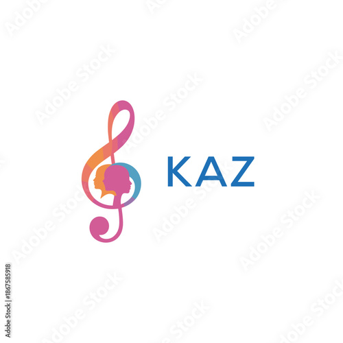 “Creative music logo with human silhouettes and treble clef in gradient colors, KAZ Later Logo, modern artistic design isolated on white background”
