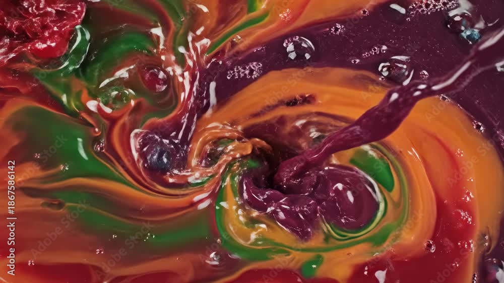 custom made wallpaper toronto digitalAbstract motion graphic animation loop of vibrant liquid currents representing mixed fruit juice flavors blending and flowing seamlessly as a colorful background texture data, science, product demo