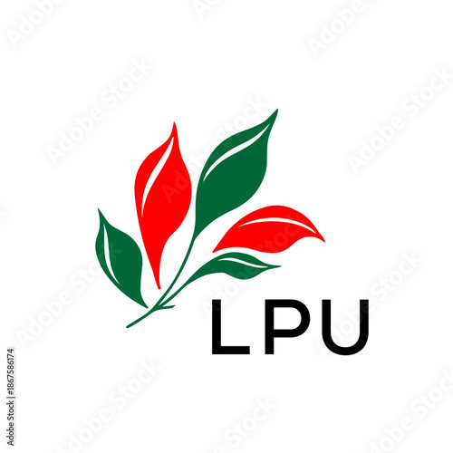 Modern Nature Inspired Logo with Red and Green Leaves, LPU Later Logo, Abstract Botanical Logo with Elegant Typography , 

