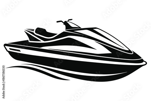 Classic Jet Ski Silhouette Vector Illustration, Wave Runner Side View Outline Isolated on White for Leisure Activities