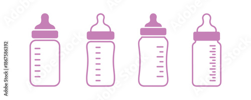 Vector outline representation of a baby bottle.  Illustration of a baby bottle using vector graphics.  Child care icons set in vector style.