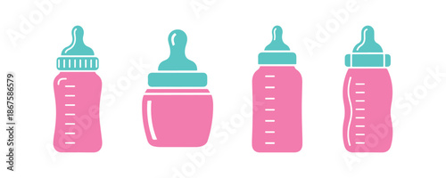 Vector outline icon representing a baby bottle.  Illustration of a baby bottle in vector format.  Set of vector icons for child care.