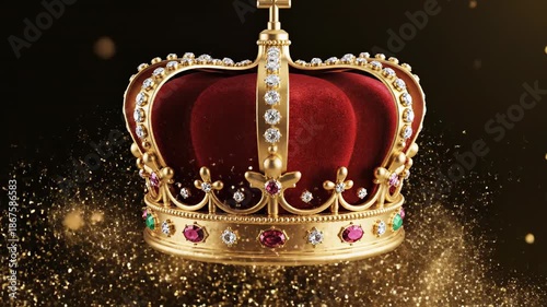 Wallpaper Mural Abstract motion graphic animation of a detailed golden royal crown seamlessly appearing from glittering particles against an infinite black void dust, alpha, matte Torontodigital.ca