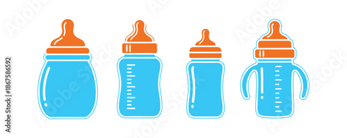 Outline icon in vector format of a baby bottle.  Vector illustration showcasing a baby bottle.  Set of icons in vector format for child care.