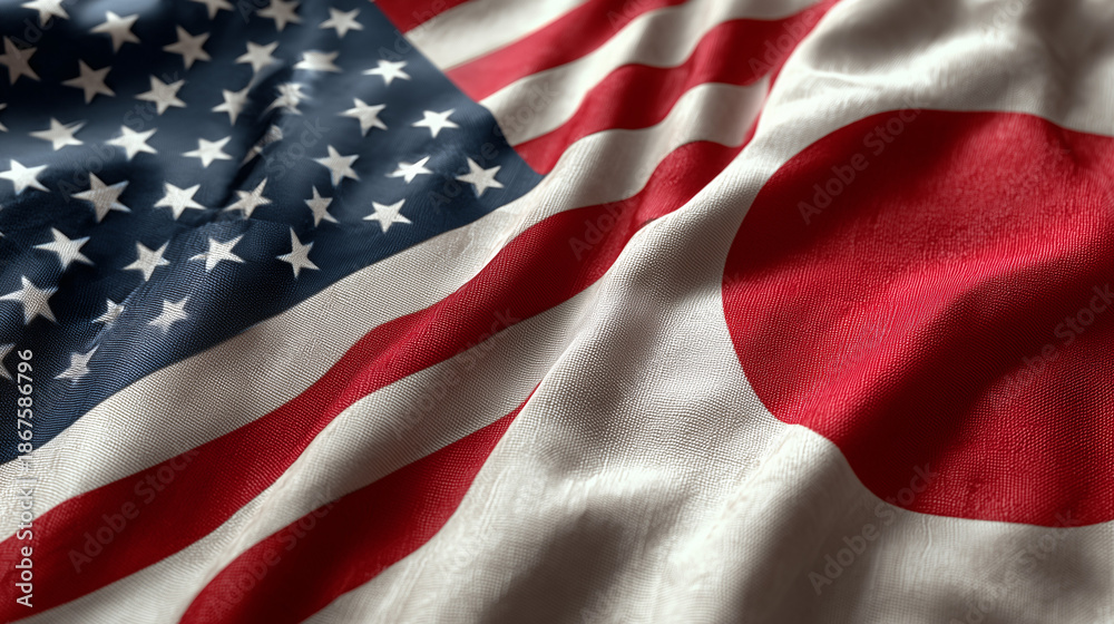 Obraz premium us flag waving next to japanese flag. relations between usa and japan