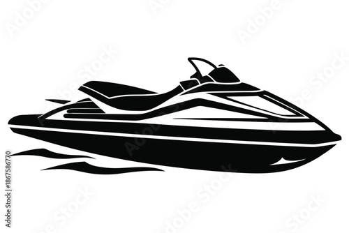 Speed Jet Ski Silhouette, Black Vector Illustration of a Water Scooter Isolated on White Background