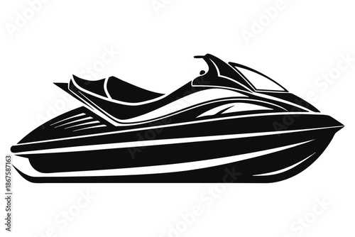 Detailed Jet Ski Silhouette, PWC Watercraft Graphic for Nautical and Boating Content Isolated on White