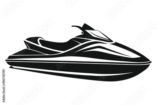 High-Speed Jet Ski Silhouette, Summer Holiday Marine Leisure Vector Illustration of Personal Watercraft