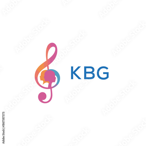 “Creative music logo with human silhouettes and treble clef in gradient colors, KBG Later Logo, modern artistic design isolated on white background”
