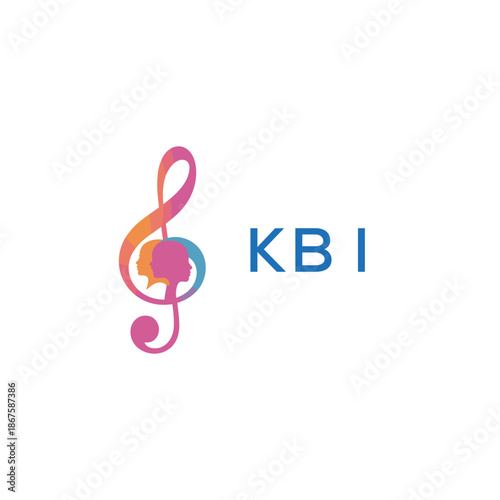 “Creative music logo with human silhouettes and treble clef in gradient colors, KBI Later Logo, modern artistic design isolated on white background”
