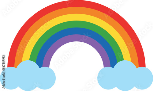 Vibrant Illustrated Rainbow Arc with Fluffy Clouds - Symbol of Hope and Color