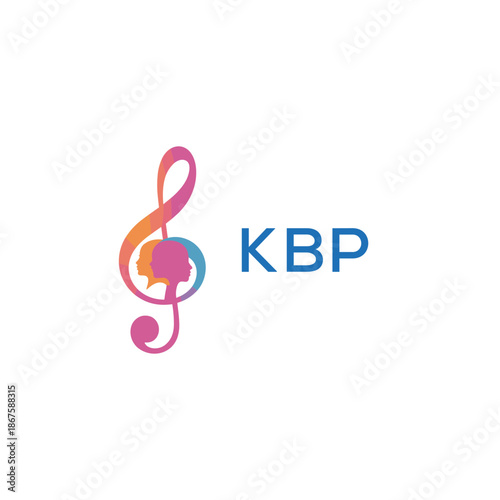 “Creative music logo with human silhouettes and treble clef in gradient colors, KBP Later Logo, modern artistic design isolated on white background”
