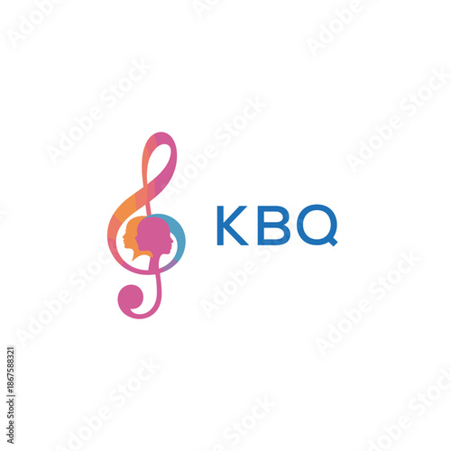 “Creative music logo with human silhouettes and treble clef in gradient colors, KBQ Later Logo, modern artistic design isolated on white background”
