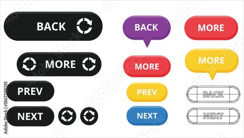 Previous and next navigation buttons vector set.eps