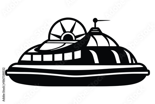 Military Style Hovercraft Silhouette, Tactical Amphibious Assault Vehicle Vector Illustration Isolated on White Background