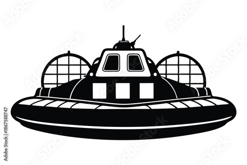Arctic Exploration Hovercraft Silhouette, Specialized All-Terrain Amphibious Vessel for Cold Climate Transport Research