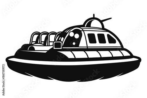 Futuristic Concept Hovercraft Silhouette, Advanced Air-Cushion Technology Vehicle Vector for Sci-Fi and Innovation Themes