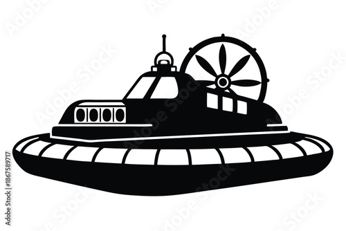 Professional Transport Hovercraft Silhouette, Fleet Management and Logistics Amphibious Vessel Vector Graphic