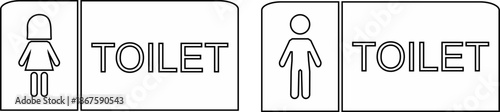 Minimalist vector outline illustration of gender toilet signage with female and male symbols
