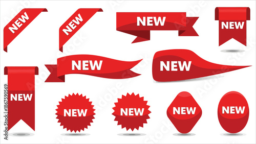 Red new arrival product labels and tags vector set.eps