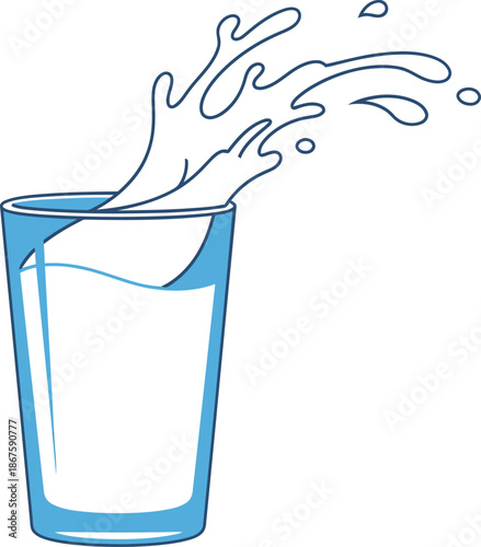 A blue glass with milk splashing, creating a healthy and refreshing visual. Clean, modern illustration style. Perfect for health, wellness, or food-related content.