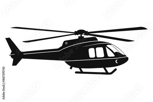 Black Helicopter Silhouette Graphic - Aviation Aircraft Chopper Vector Illustration Isolated on White Background for Transportation and Logistics Design